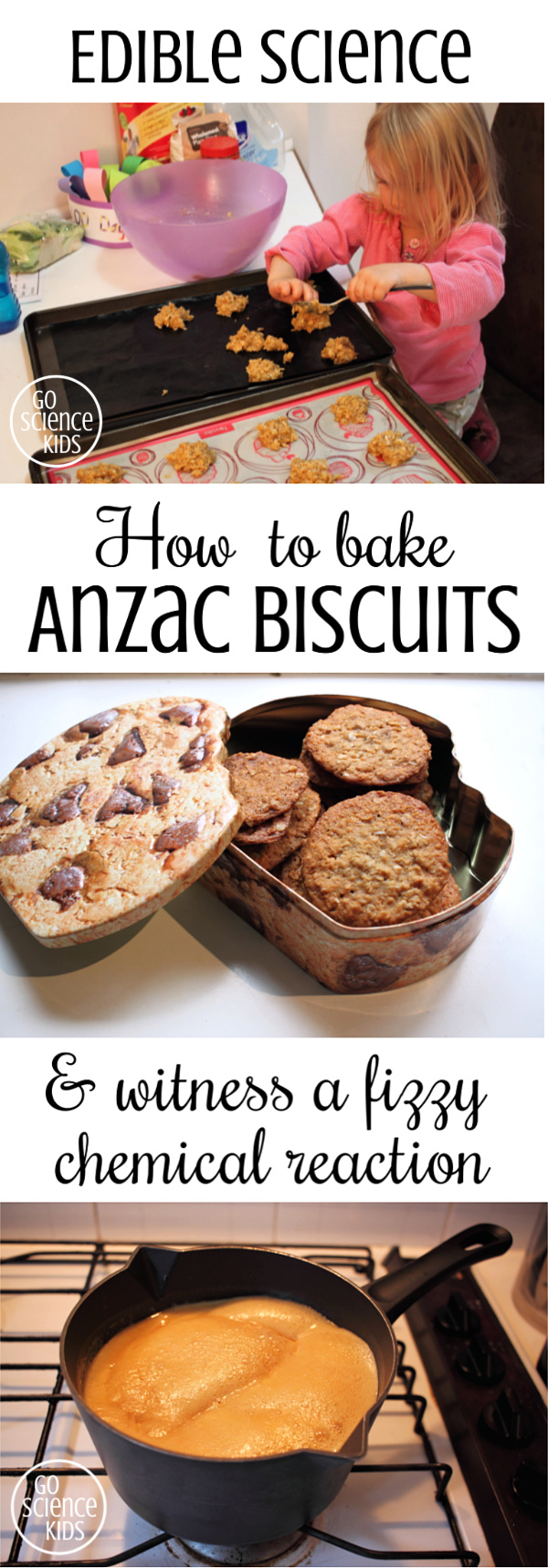 Edible Science for kids - bake Anzac biscuits and witness a fizzy acid-base chemical reaction
