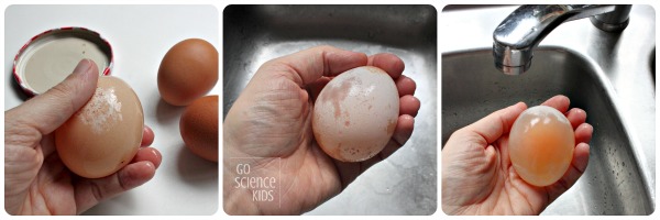 Removing the eggshell from a raw egg