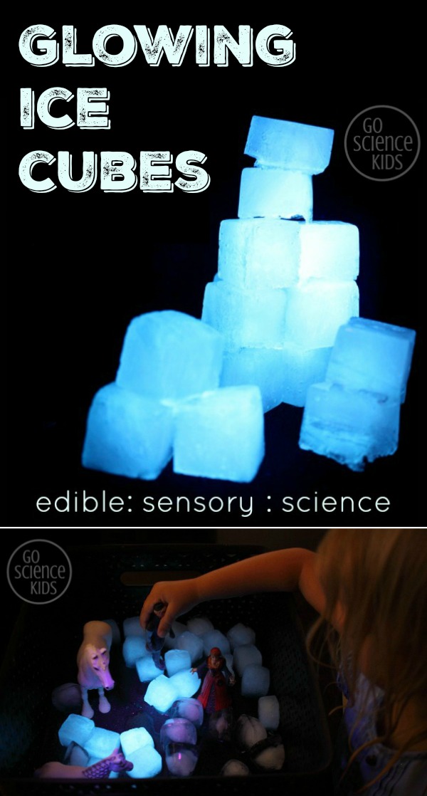 How to make glowing ice cubes - edible, sensory, science play for kids