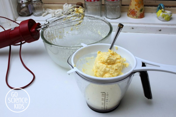 Straining off the buttermilk