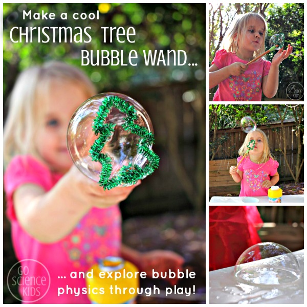 Make a cool Christmas Tree Bubble Wand and explore bubble physics through play