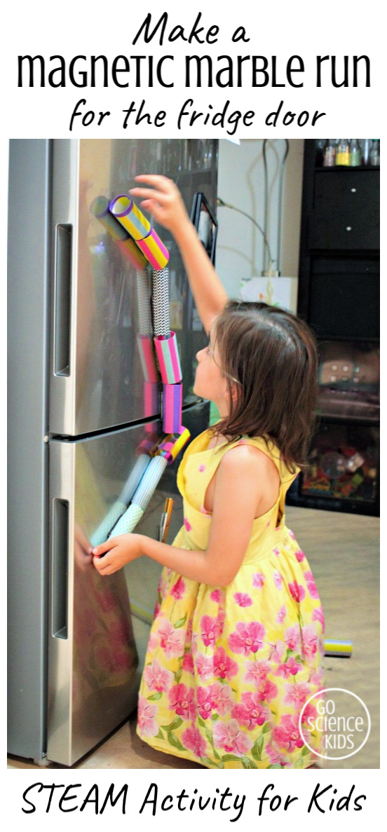 Make a magnetic marble run for the fridge door - STEAM activity for kids