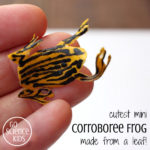 Cutest mini corroboree frog made from a leaf! Fun (and educational) nature craft idea for kids, to get them interested in the environment, biology and science