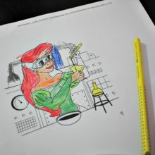 Ariel as a Scientist colouring in page